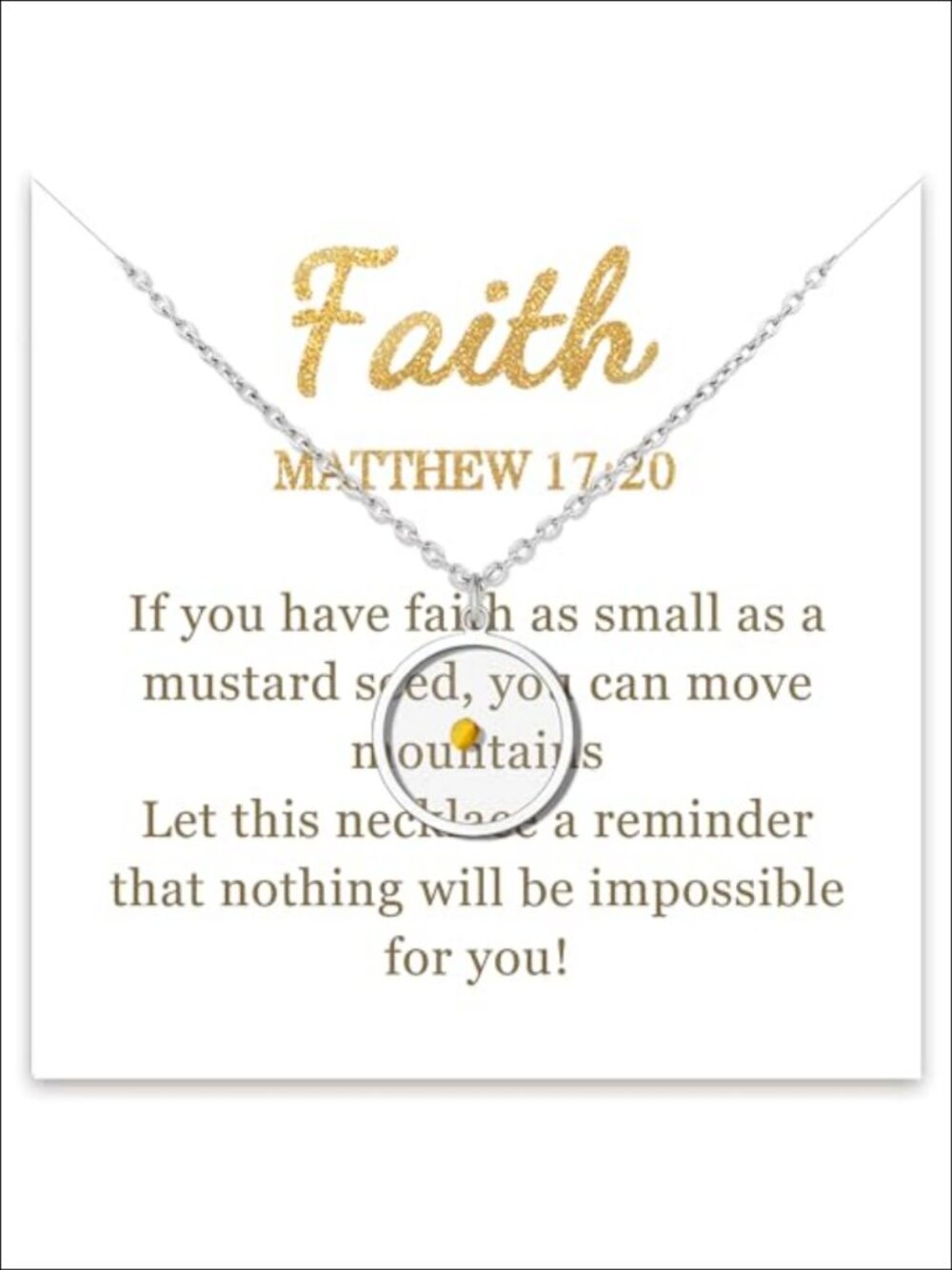 Mustard Seed Pendant Necklace Christian Inspirational Gift for Women